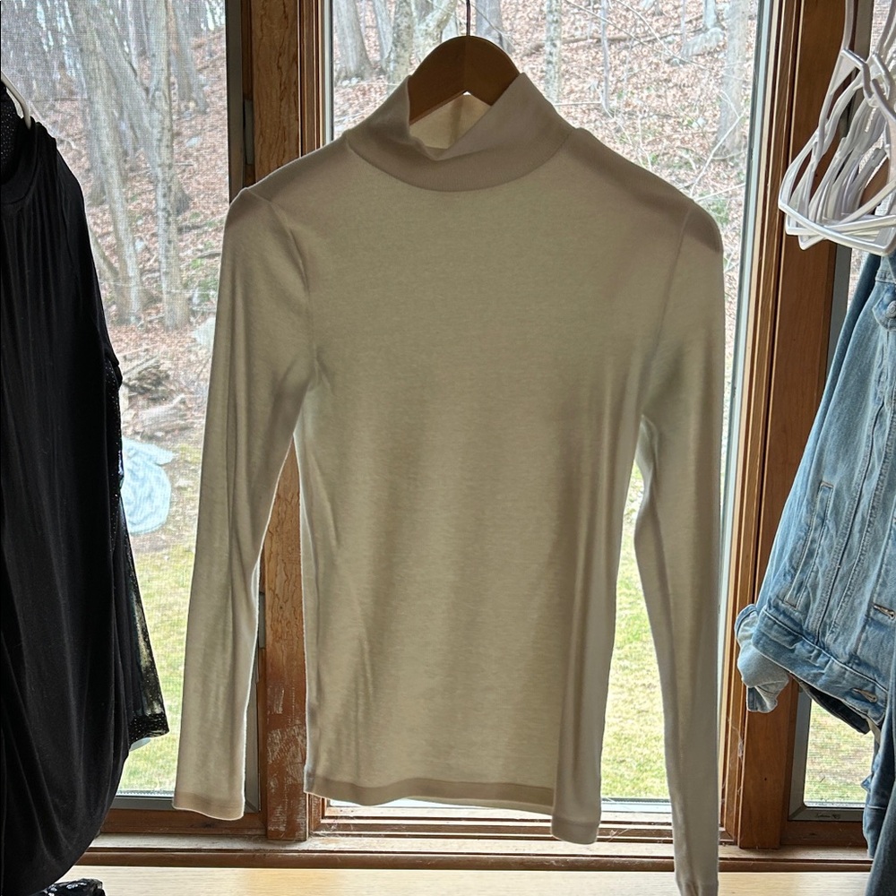 LOFT Cream Long-Sleeve Turtleneck Tee